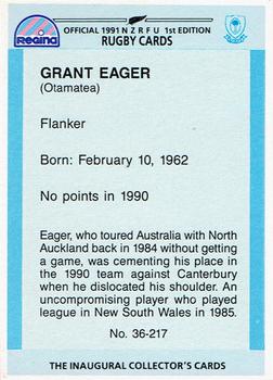1991 Regina NZRFU 1st Edition #36 Grant Eager Back